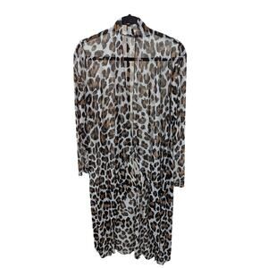 Wearever Leopard Sz Large Long Open Front Swimwear Cover Up